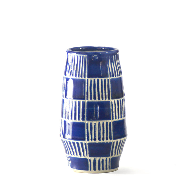 Cobalt Plaid Vase